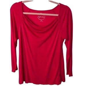 INC International Concepts Red Long Sleeve Rayon Knit Cowl Neck Top Size PM